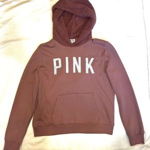 Pullover sweatshirt with sherpa/fleece hood
